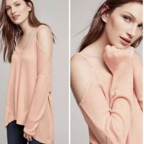 (BOGO FREE) Anthropologie Deletta Cold Shoulder Sweater Pink Small - Picture 1 of 3